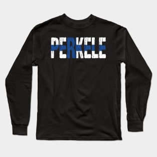 Perkele Finnish Flag Distressed Long Sleeve T-Shirt